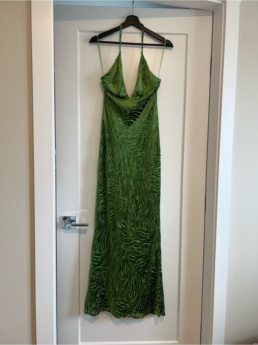 Zara green velvet halter maxi dress